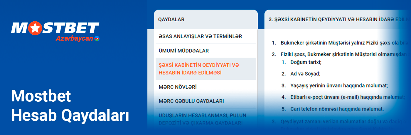 Mostbet hesab qaydaları
